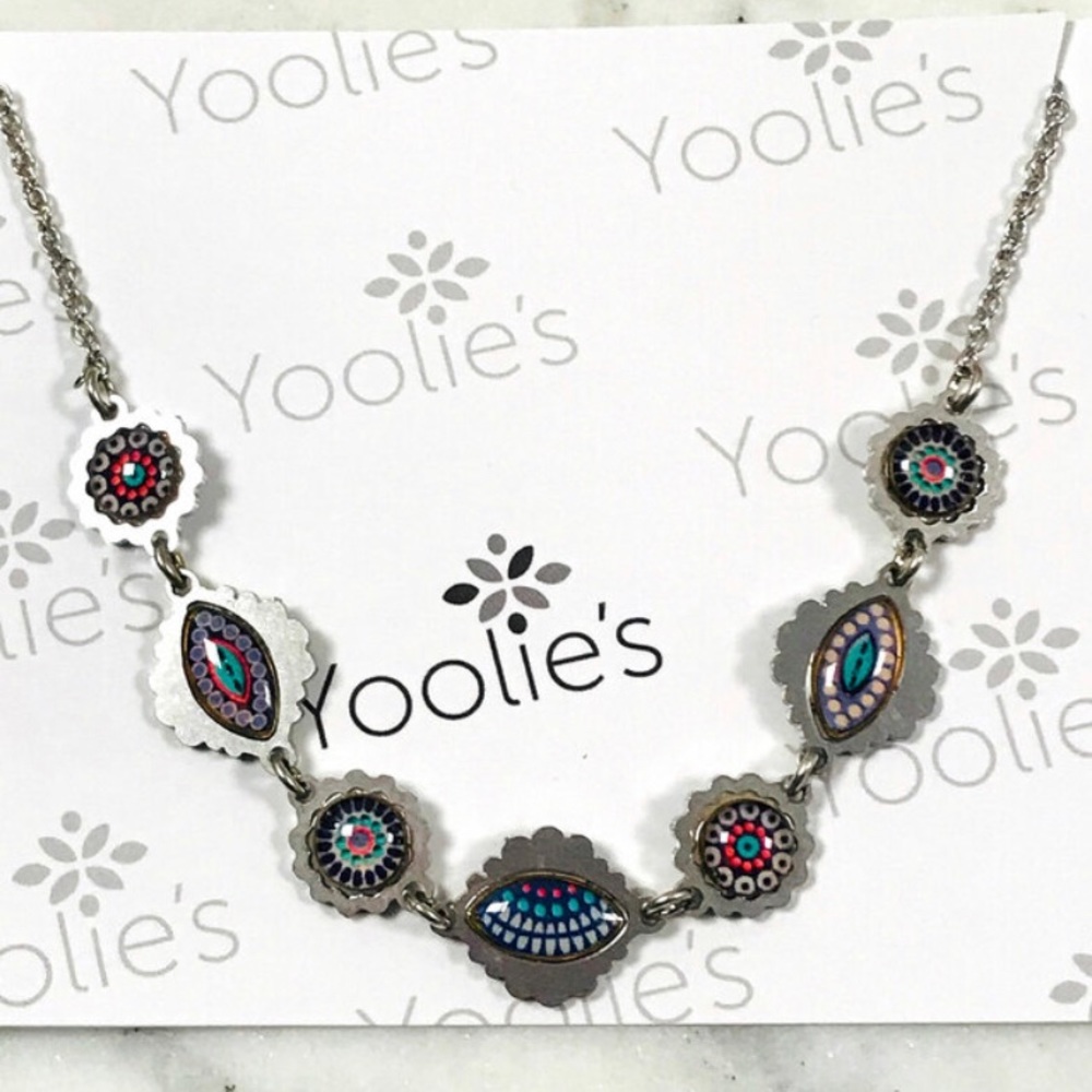 Yoolies Blue Patterned Boho Necklace-NWT-Boutique